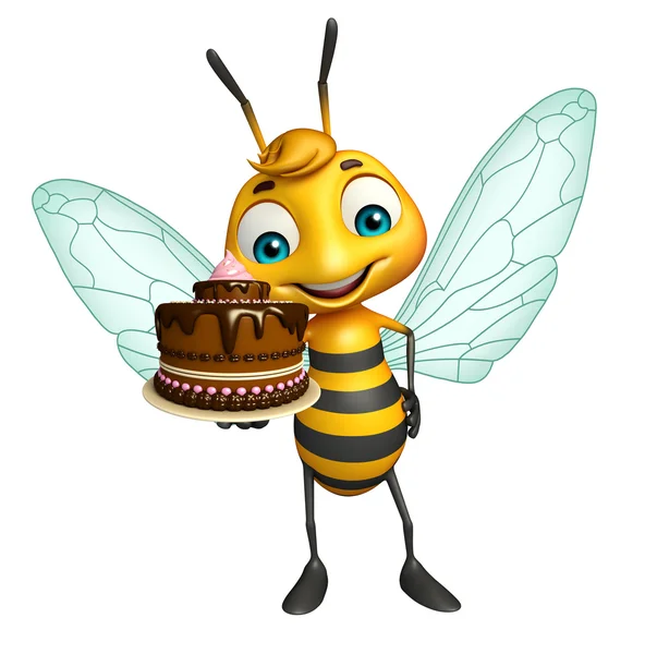Spaß Biene Cartoon-Figur mit Kuchen — Stockfoto