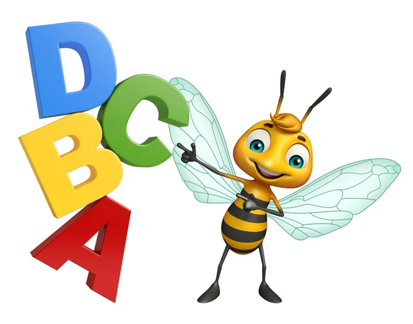 Bee personnage de dessin animé avec signe ABCD — Photo