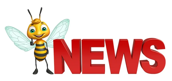 Bee stripfiguur met nieuws teken — Stockfoto