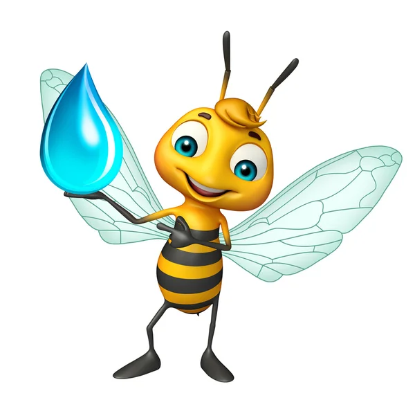 Bee stripfiguur met waterdruppel — Stockfoto