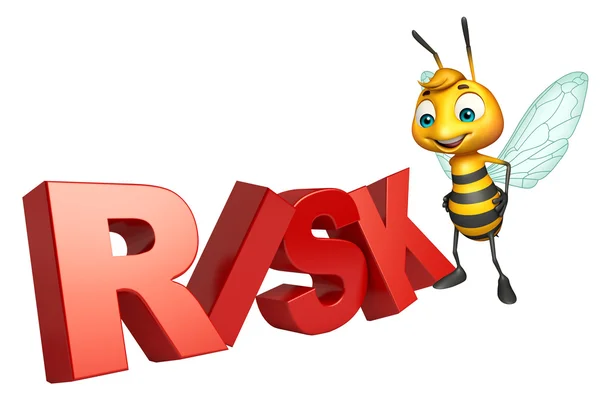 Personaje de dibujos animados de abeja con signo de riesgo —  Fotos de Stock