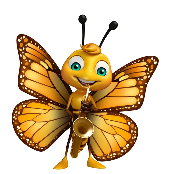 Персонаж мультфильма "Бабочка" с саксофоном — стоковое фото