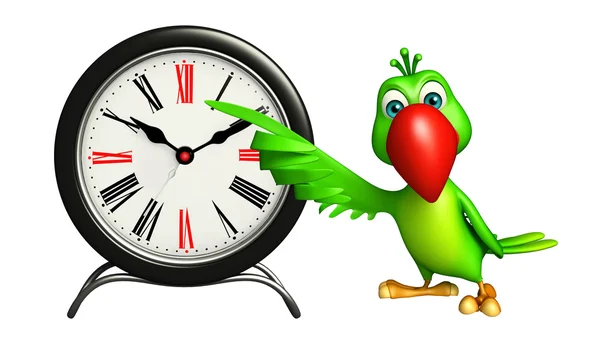 Papegoja seriefiguren med klocka — Stockfoto