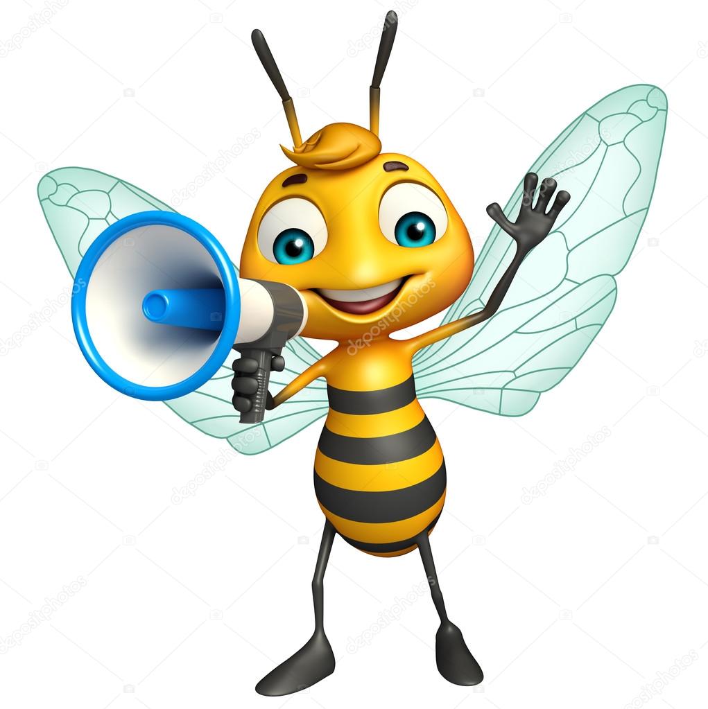 cute Bee cartoon character with loudseaker