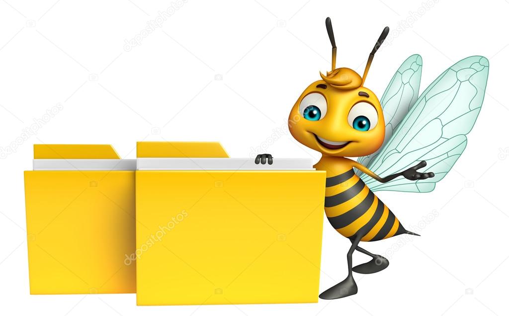 Bee cartoon character with folder 