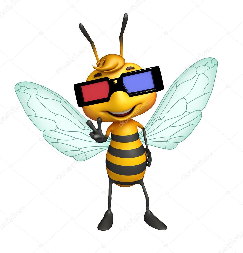 cute Bee cartoon character with 3D glasses