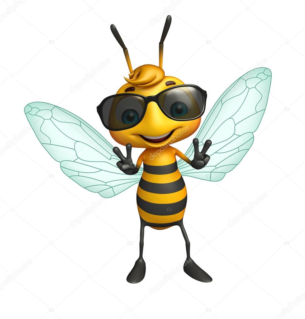 Cute Bee cartoon character with sunglass — Stock Photo