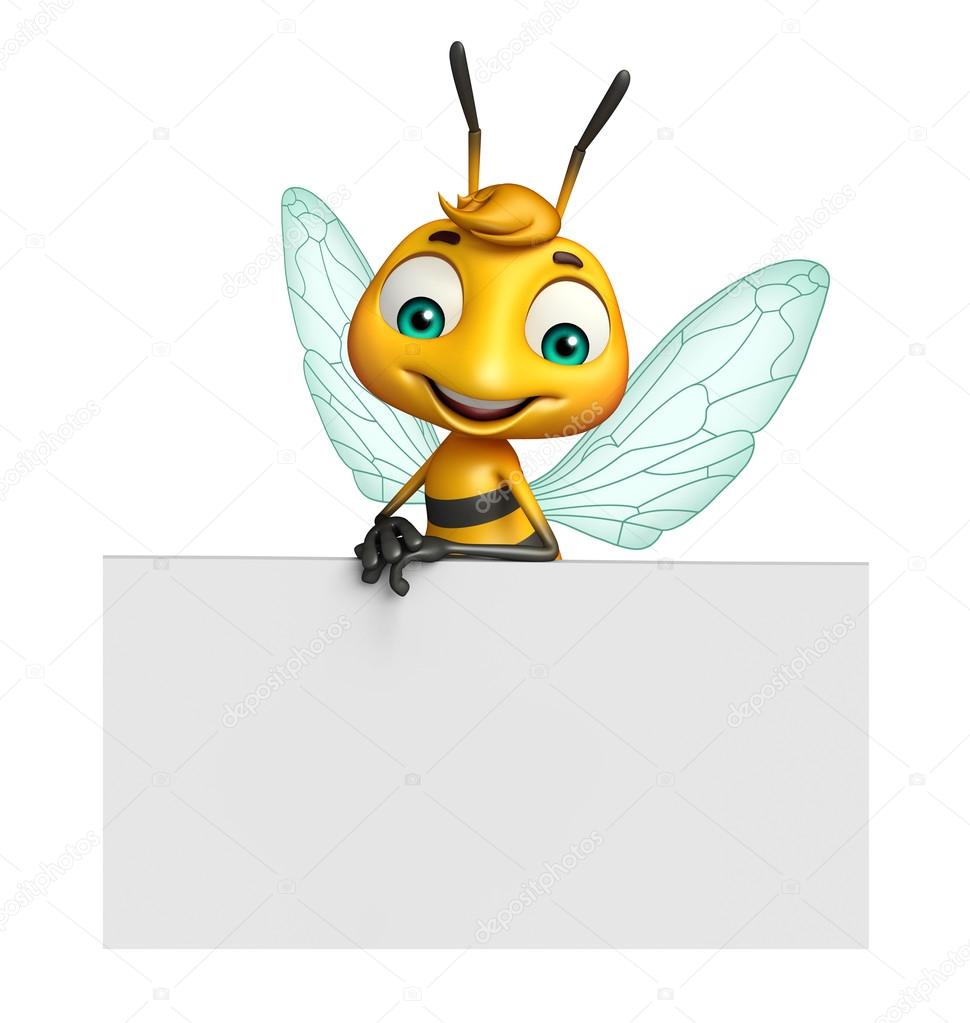 cute Bee cartoon character with white board