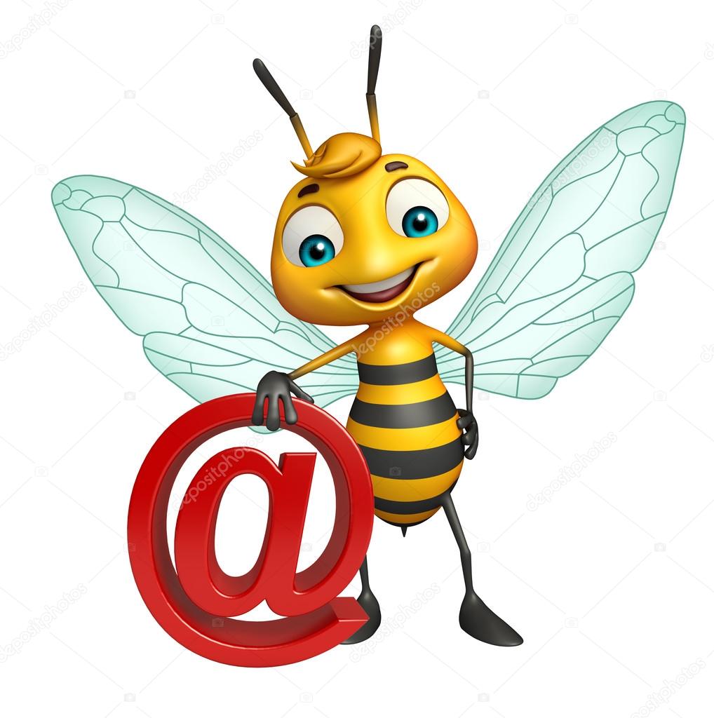 cute Bee cartoon character with at the rate sign