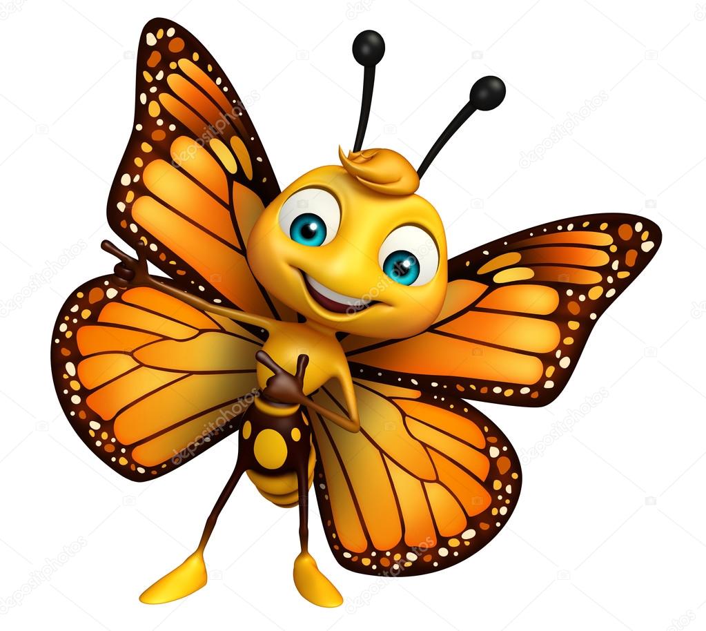 pointing Butterfly cartoon character  