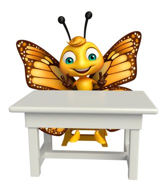 eğlenceli kelebek çizgi film karakteri masa ve sandalye   