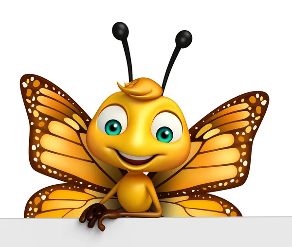 Cute Butterfly cartoon character with board — Stock Photo, Image