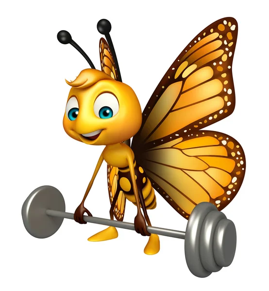 cute Butterfly cartoon character with bar weight