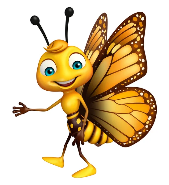 Pointing  Butterfly cartoon character — Stock Photo, Image