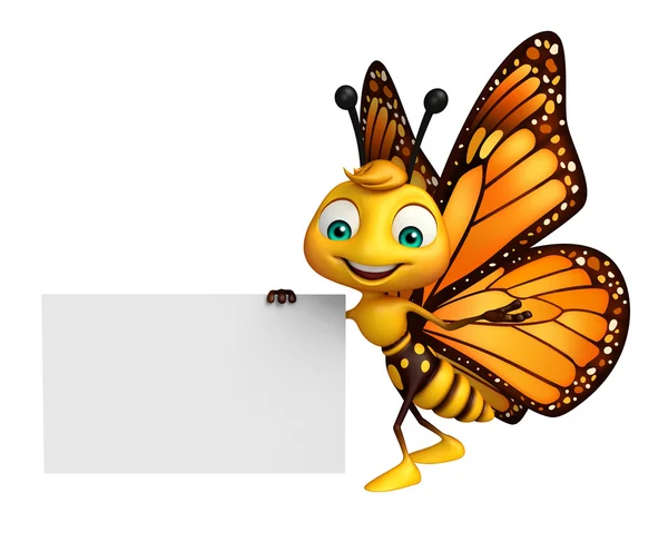 Cute Butterfly cartoon character with board — Stock Photo, Image