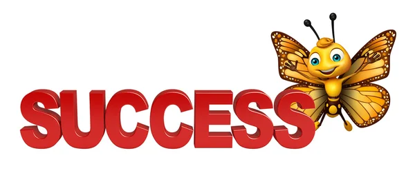 Motýl kreslená postava s úspěchem — Stock fotografie