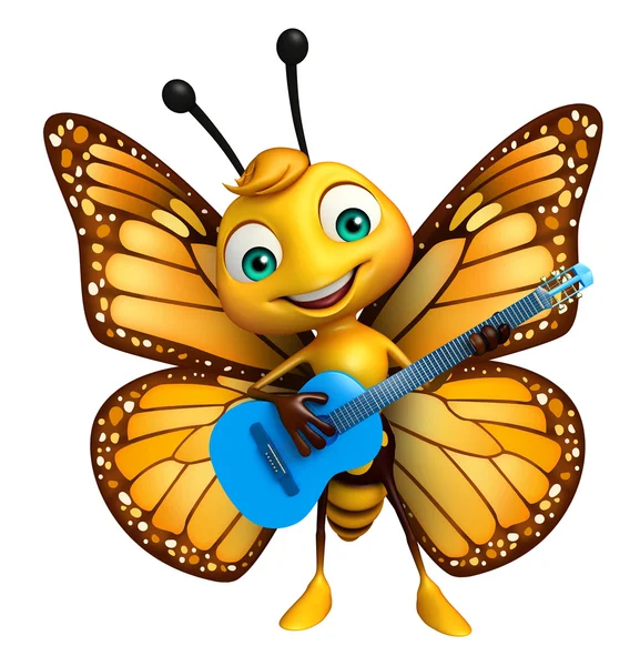 Ładny charakter kreskówka motyl z gitara — Zdjęcie stockowe