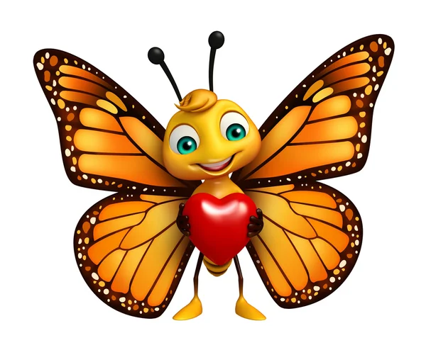 Divertido personaje de dibujos animados mariposa con corazón —  Fotos de Stock