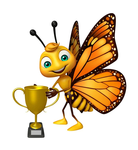 Butterfly cartoon character with winning cup