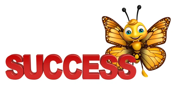 Motýl kreslená postava s úspěchem — Stock fotografie