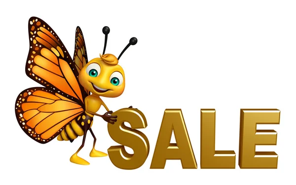 cute Butterfly cartoon character with sale sign