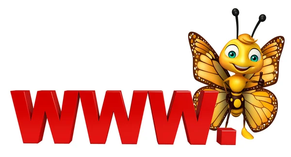 Cute Butterfly cartoon character with www. sign — Stock Photo, Image