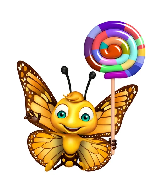 Karakter kartun kupu-kupu dengan lollypop — Stok Foto
