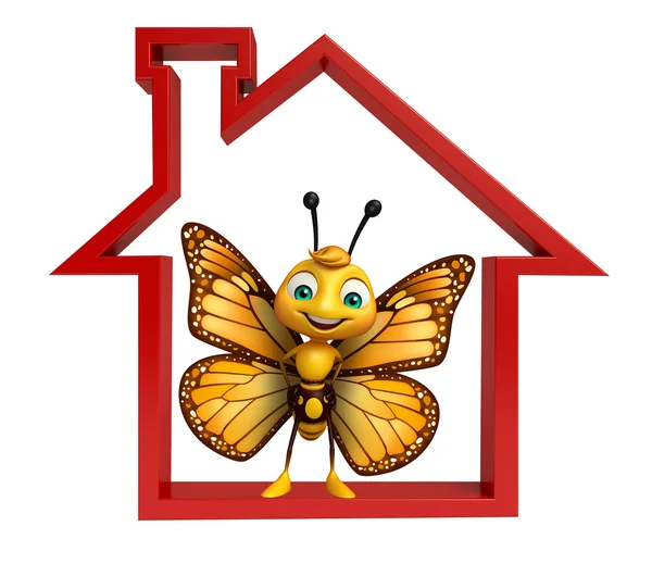 Zabawy kreskówka motyl z domu znak — Zdjęcie stockowe