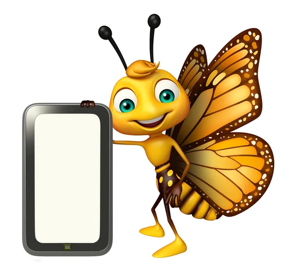 Mariposa personaje de dibujos animados con móvil —  Fotos de Stock