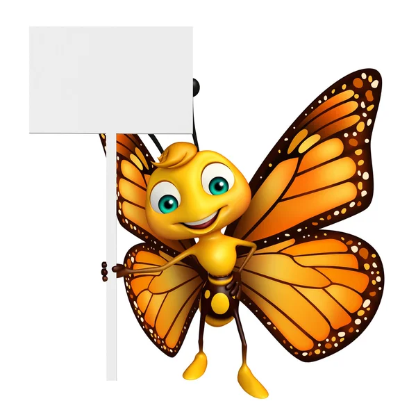 Divertido personaje de dibujos animados mariposa con tablero —  Fotos de Stock