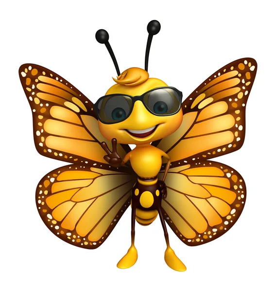 Spaß Schmetterling Cartoon-Figur mit Sonnenbrille — Stockfoto