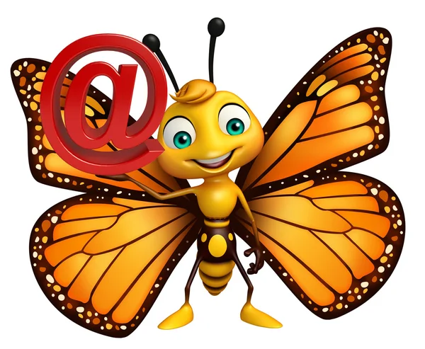 cute Butterfly cartoon character with at the rate sign