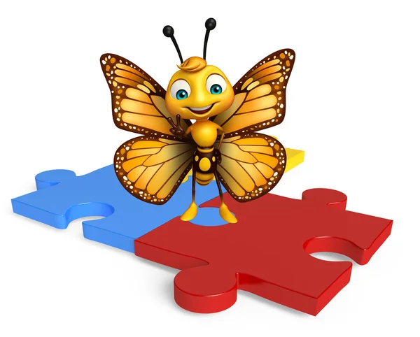 Забавный персонаж мультфильма Бабочка с головоломкой — стоковое фото