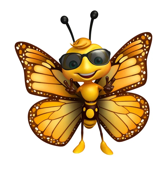 Divertido personaje de dibujos animados mariposa con gafas de sol — Foto de Stock
