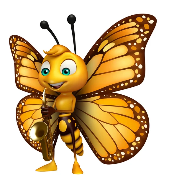 Butterfly cartoon character with saxophone — Stock Photo, Image