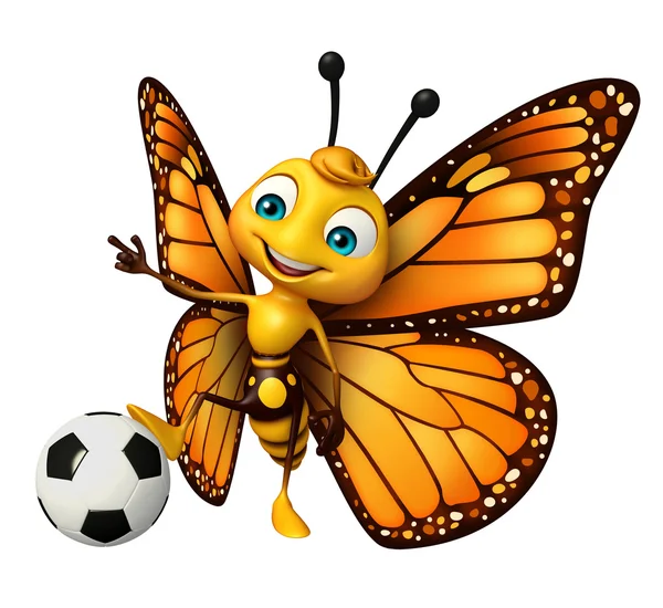 Schmetterling Cartoon-Figur mit Fußball — Stockfoto