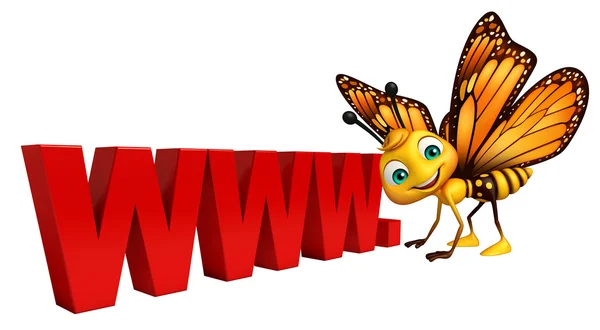 Lindo personaje de dibujos animados mariposa con www. signo — Foto de Stock