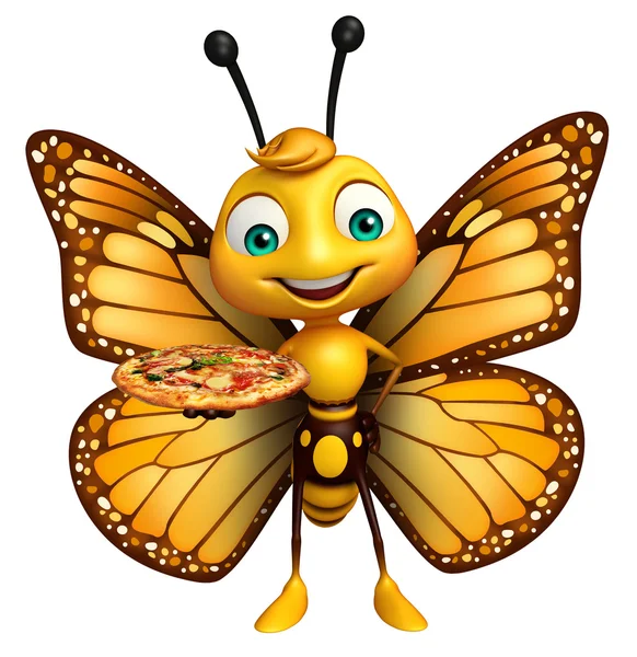 Butterfly cartoon character with pizza — Stock Photo, Image