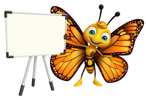 Lindo personaje de dibujos animados de mariposa con tablero de exhibición —  Fotos de Stock