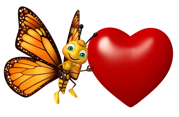 Divertido personagem de desenho animado borboleta com coração — Fotografia de Stock