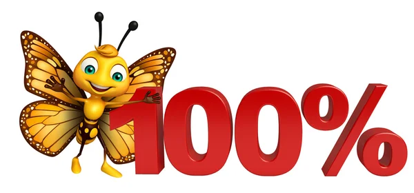 Lindo personaje de dibujos animados mariposa con 100% signo —  Fotos de Stock