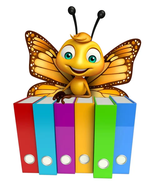 Fun Butterfly cartoon character with files — Stock Photo, Image