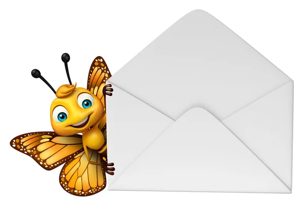 Motýl kreslená postava s poštou — Stock fotografie