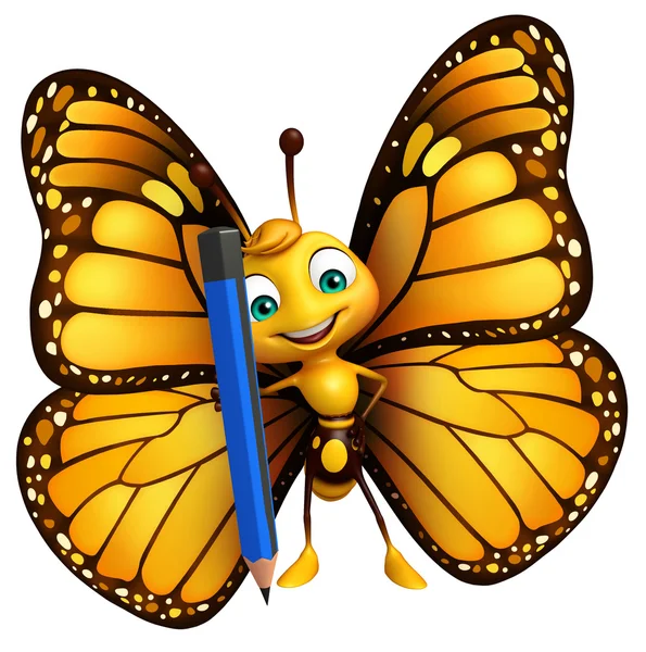 Mariposa personaje de dibujos animados con lápiz —  Fotos de Stock
