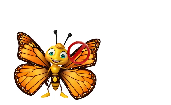 Kelebek çizgi film karakteri dur işareti ile — Stok fotoğraf