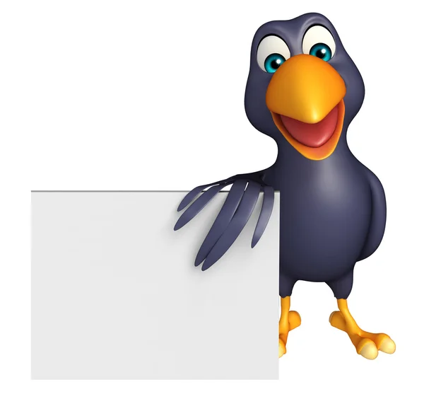 Corvo bonito personagem de desenho animado com placa — Fotografia de Stock