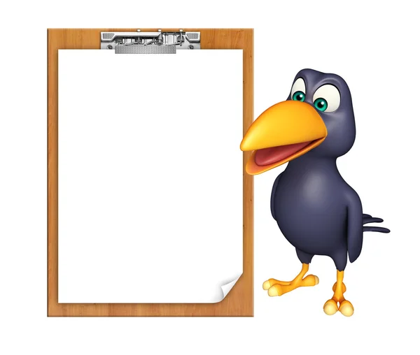 Divertido Crow personaje de dibujos animados con almohadilla de examen — Foto de Stock