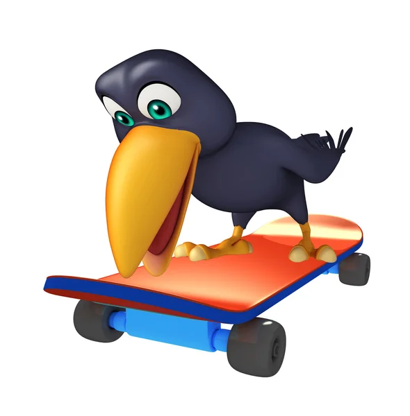 乌鸦的卡通人物与滑板的乐趣 — 图库照片