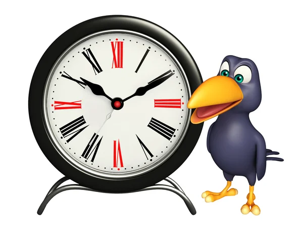 Crow personnage de dessin animé avec horloge — Photo