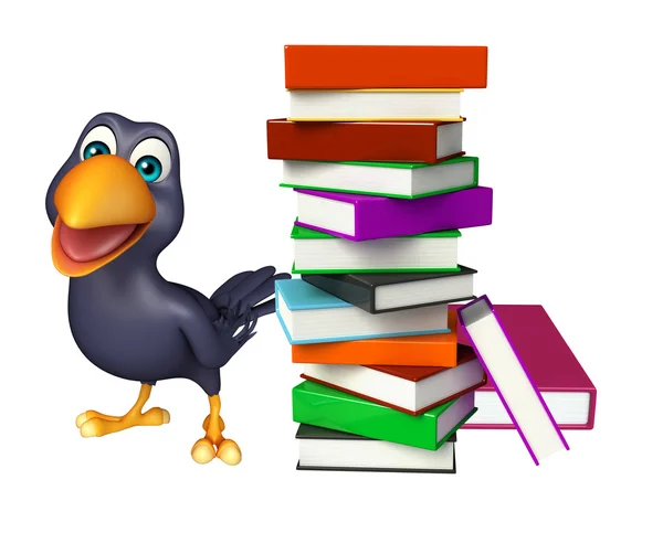 Niedliche Krähen-Cartoon-Figur mit Büchern — Stockfoto